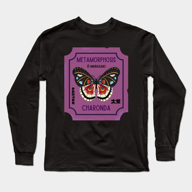 Metamorphosis of Butterfly Charonda The Great Purple Japanese Butterfly Long Sleeve T-Shirt by Mochabonk